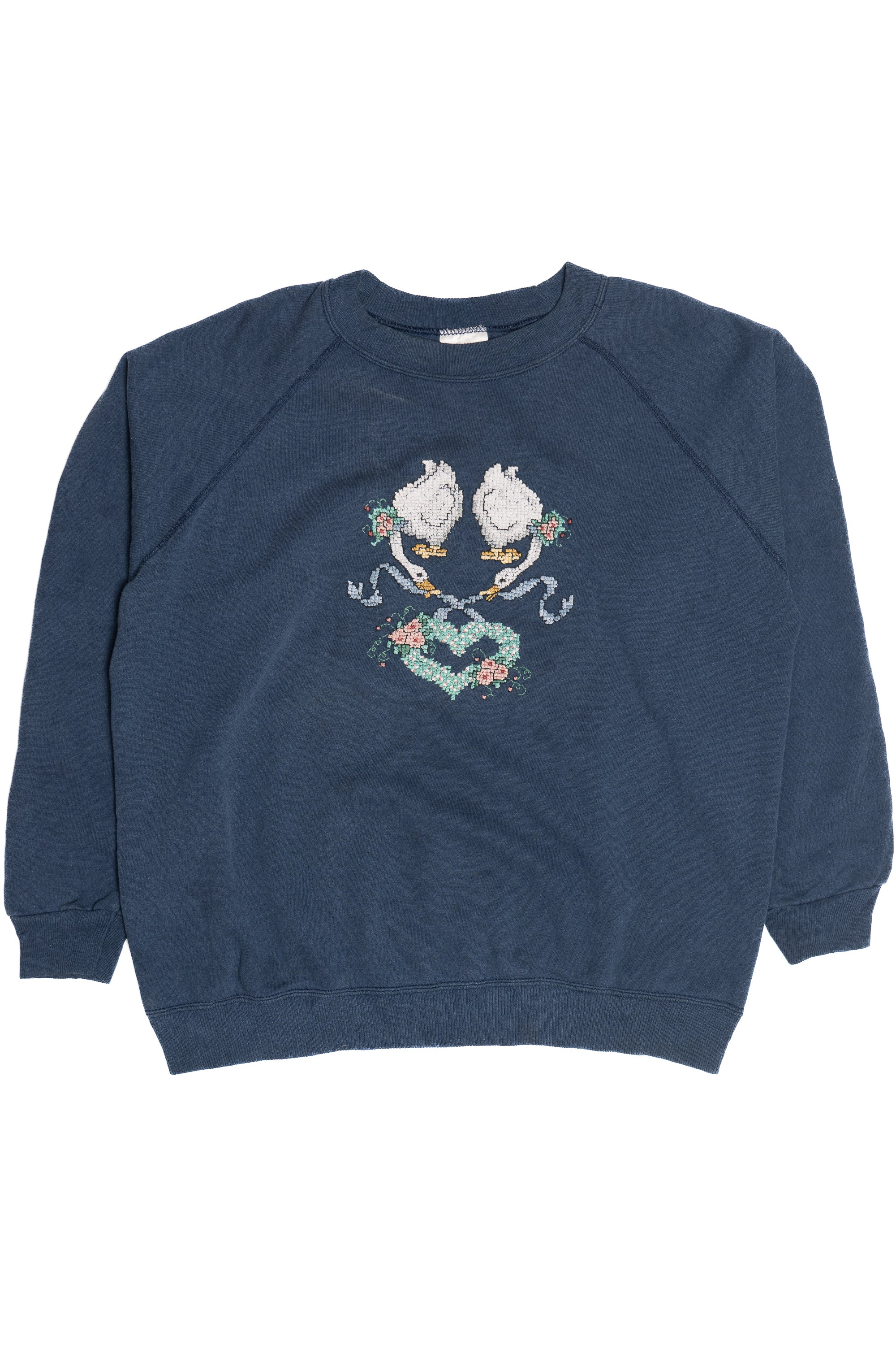Vintage Hand Embroidered Cross Stitched Swans Sweatshirt (1990s)