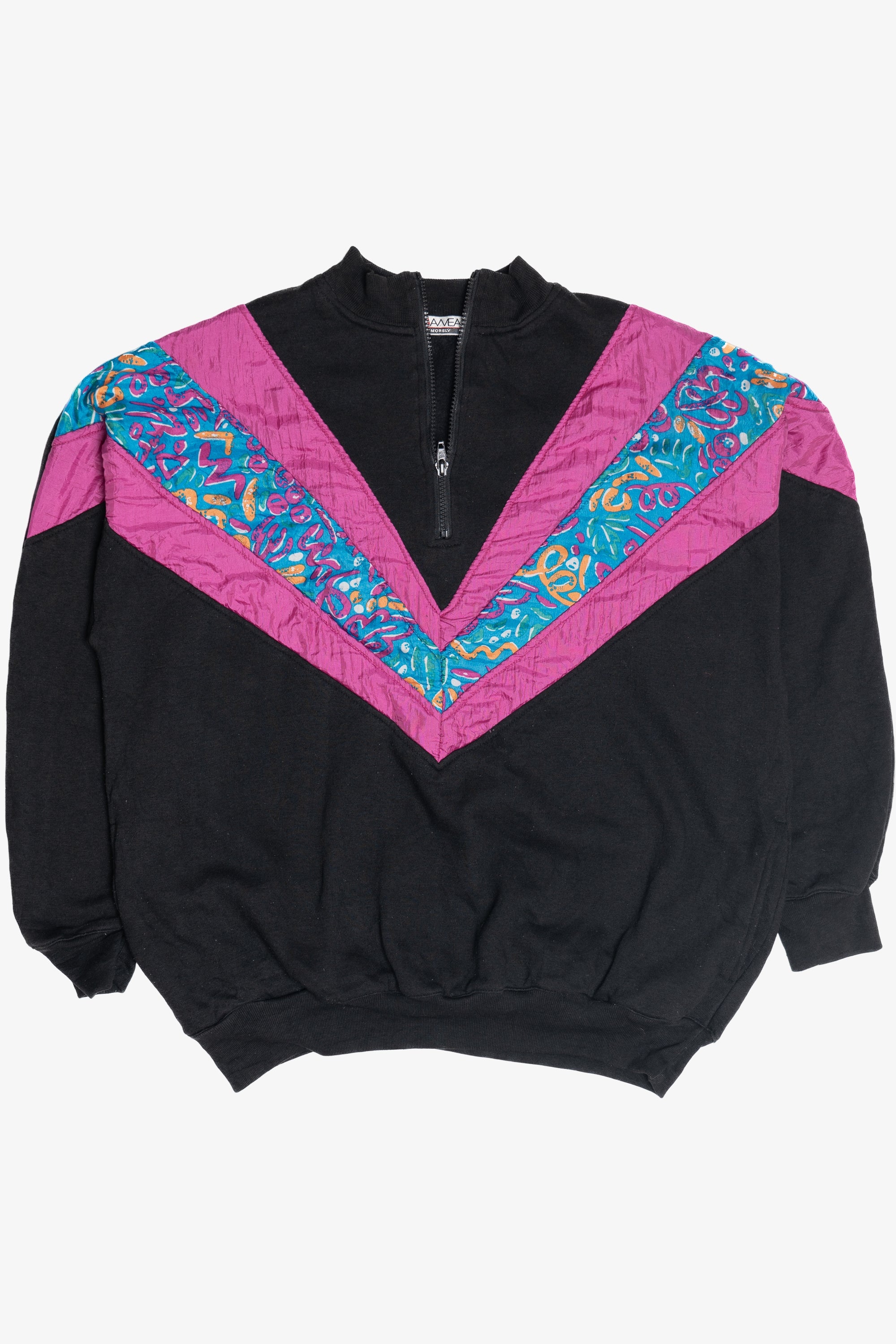 Vintage Nylon Windbreaker Applique Quarter Zip Sweatshirt (1980s)