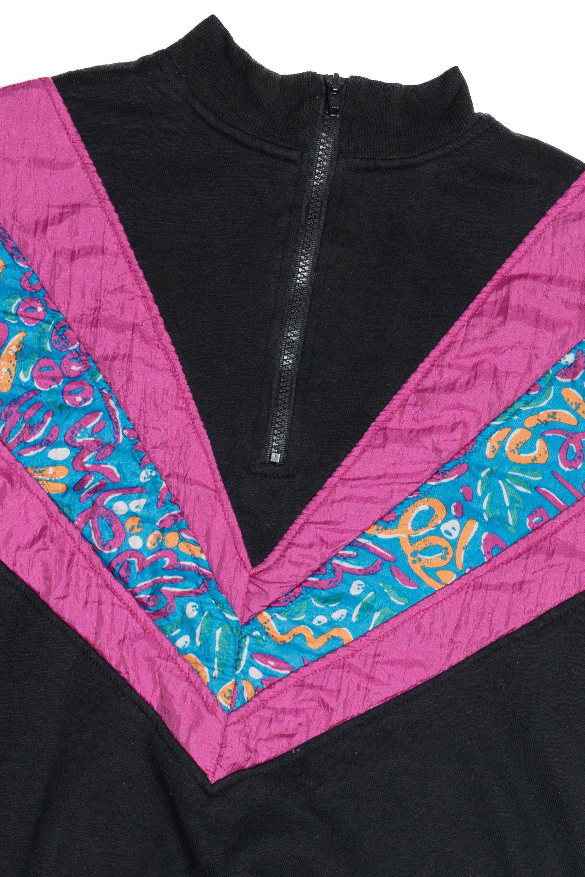 Vintage Nylon Windbreaker Applique Quarter Zip Sweatshirt (1980s)
