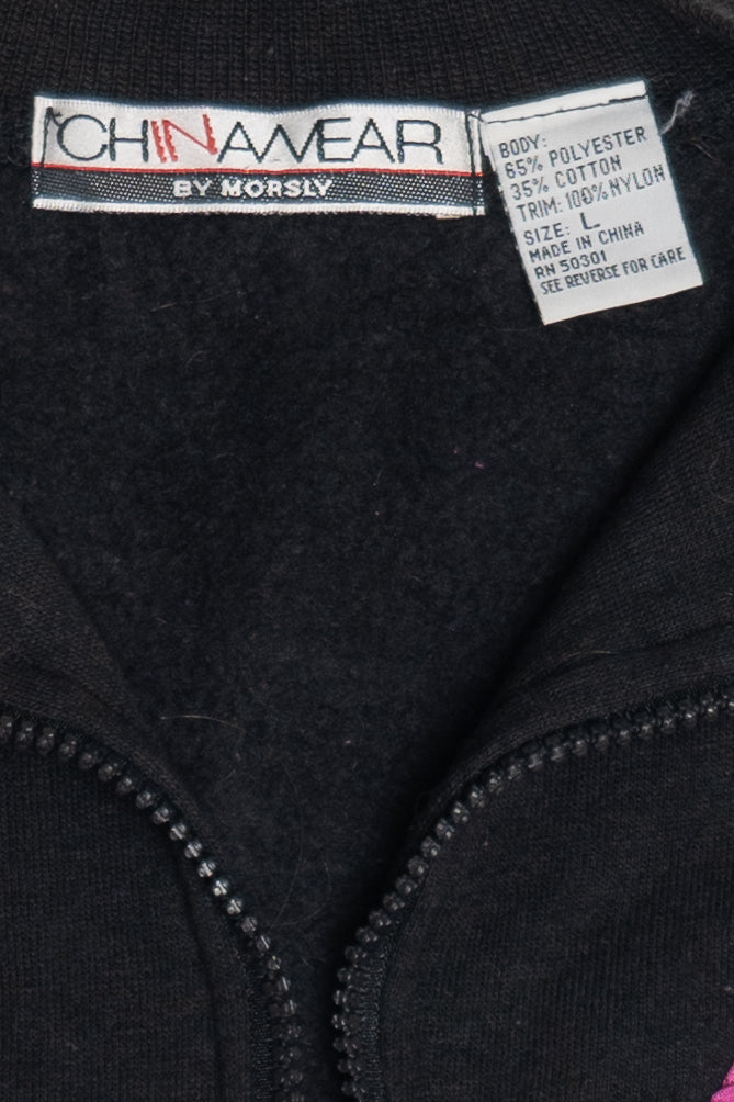 Vintage Nylon Windbreaker Applique Quarter Zip Sweatshirt (1980s)