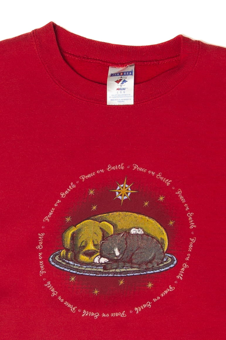 Vintage 'Peace On Earth" Puppy And Kitty Sweatshirt (2000s)