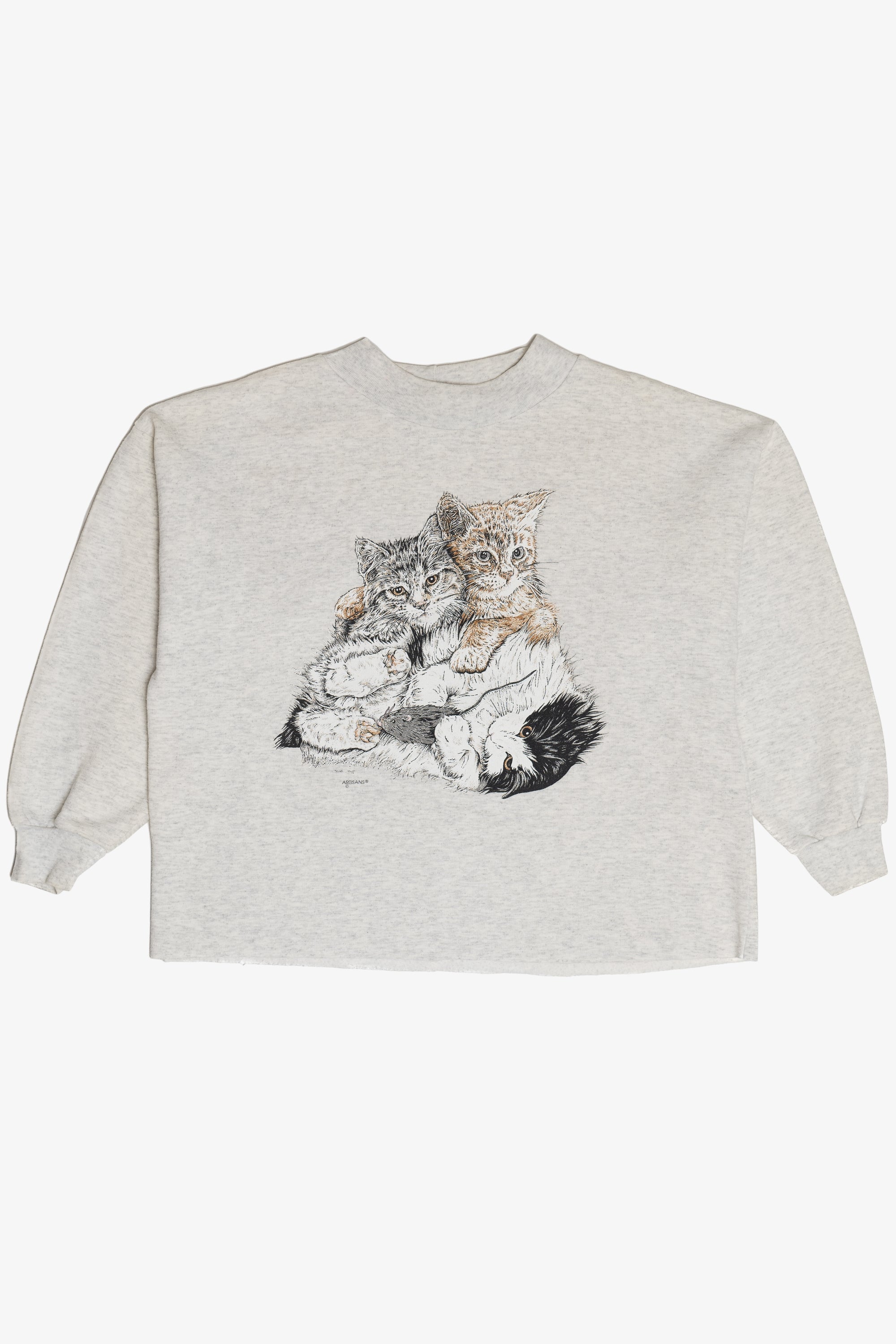 Vintage Hugging Kittens Raw Hem Sweatshirt (1990s)