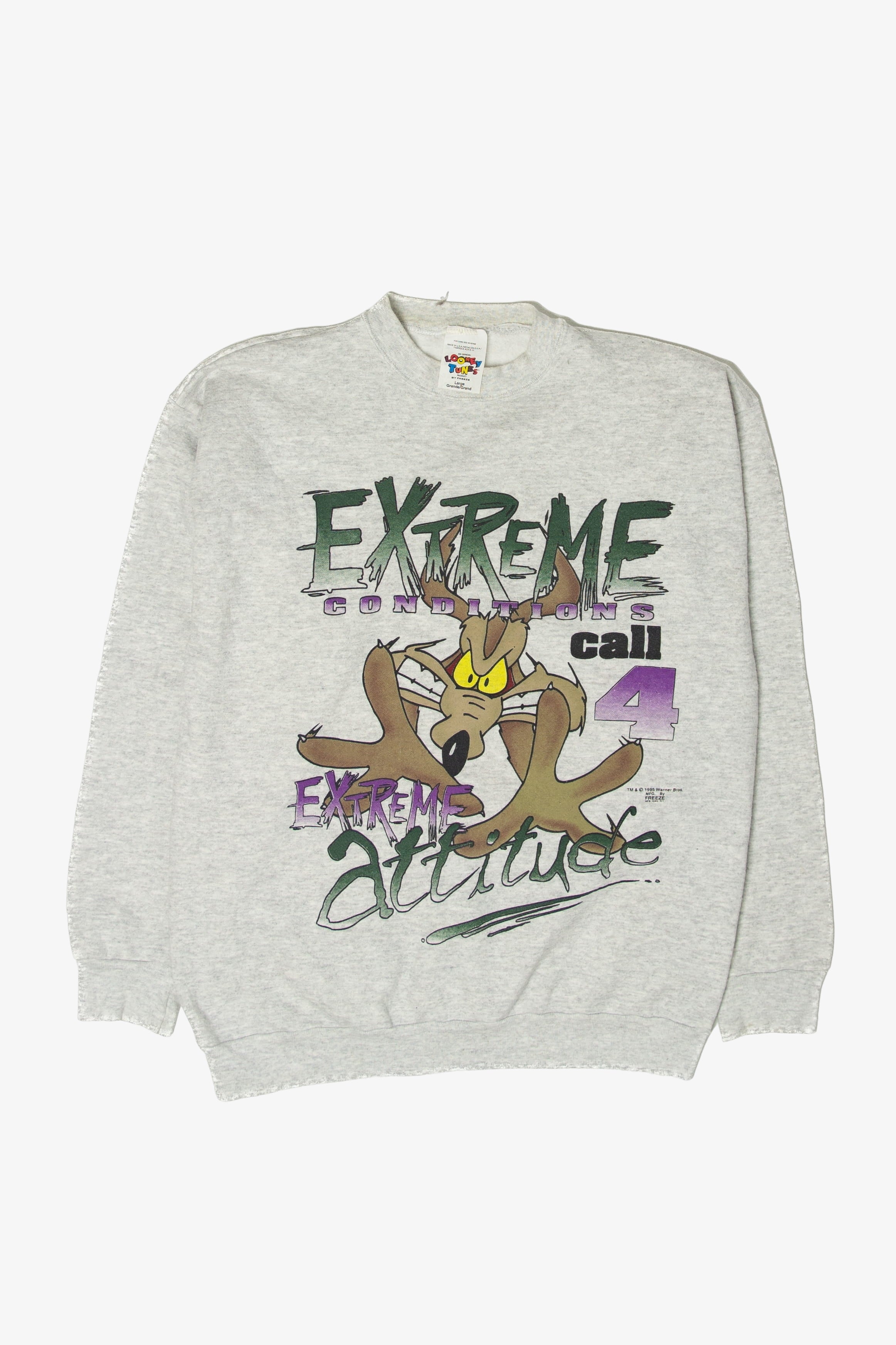 Vintage Wile. E Coyote Extreme Conditions Call 4 Extreme Attitude Sweatshirt (1990s)
