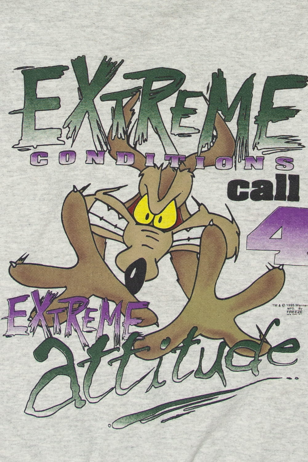 Vintage Wile. E Coyote Extreme Conditions Call 4 Extreme Attitude Sweatshirt (1990s)