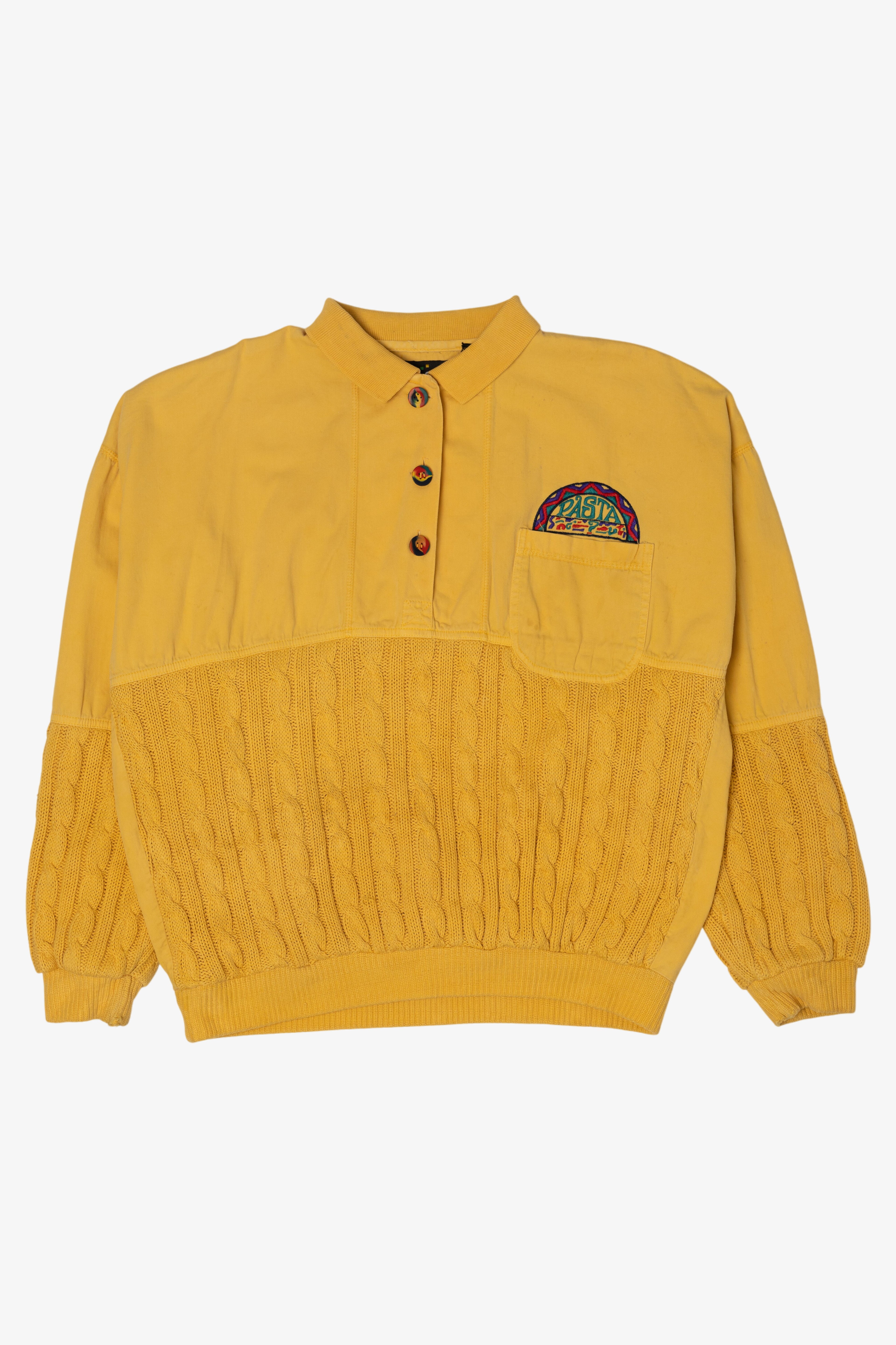 Vintage Yellow Cable Knit Pasta Sweatshirt (1990s)