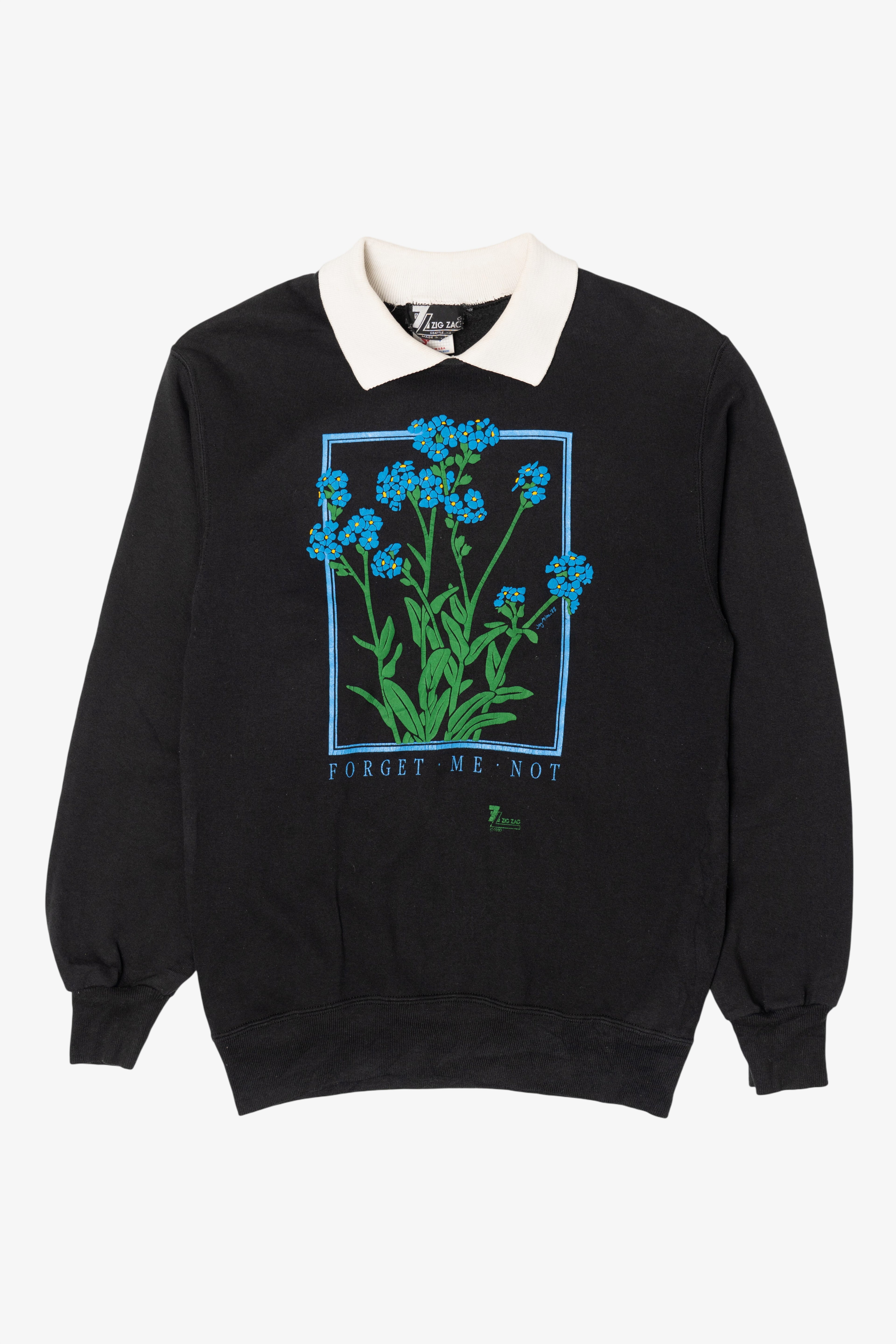 Vintage "Forget Me Not" Flowers Collared Sweatshirt (1980s)