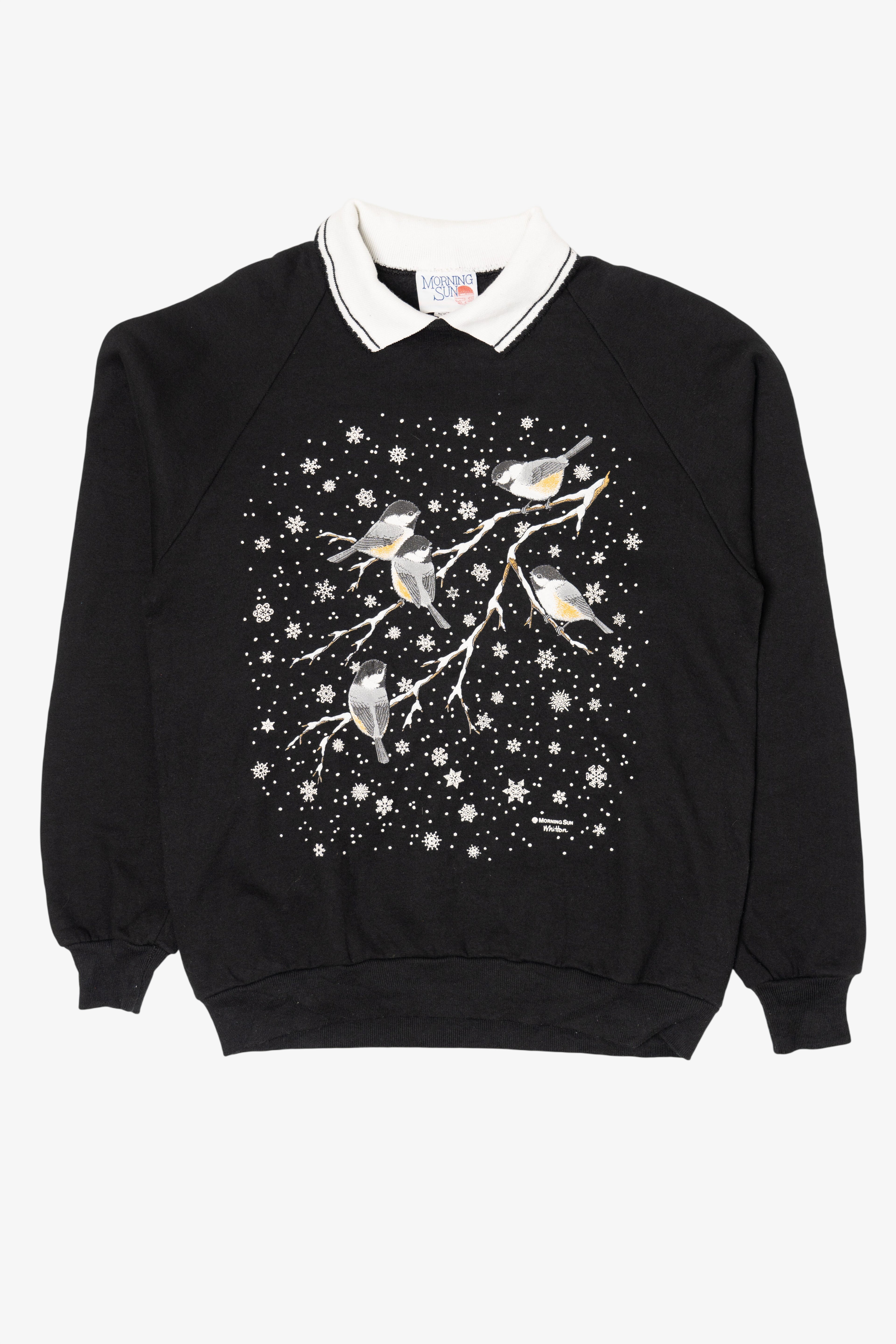 Vintage Chickadee's In Snow Embossed Raglan Sweatshirt (1990s)