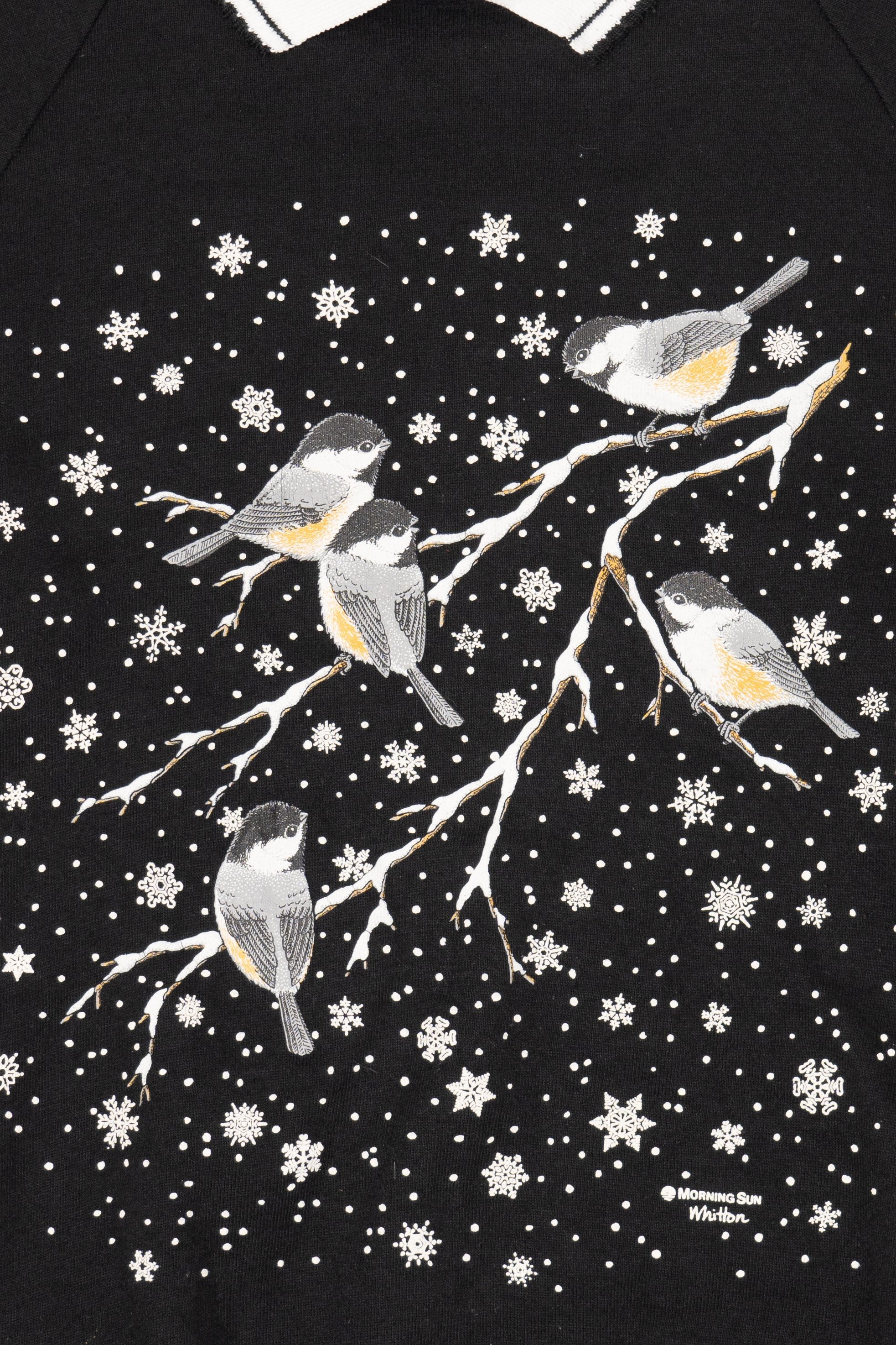 Vintage Chickadee's In Snow Embossed Raglan Sweatshirt (1990s)