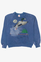 Vintage Distressed Ducks Flying Past Moon Raglan Sweatshirt (1990s)