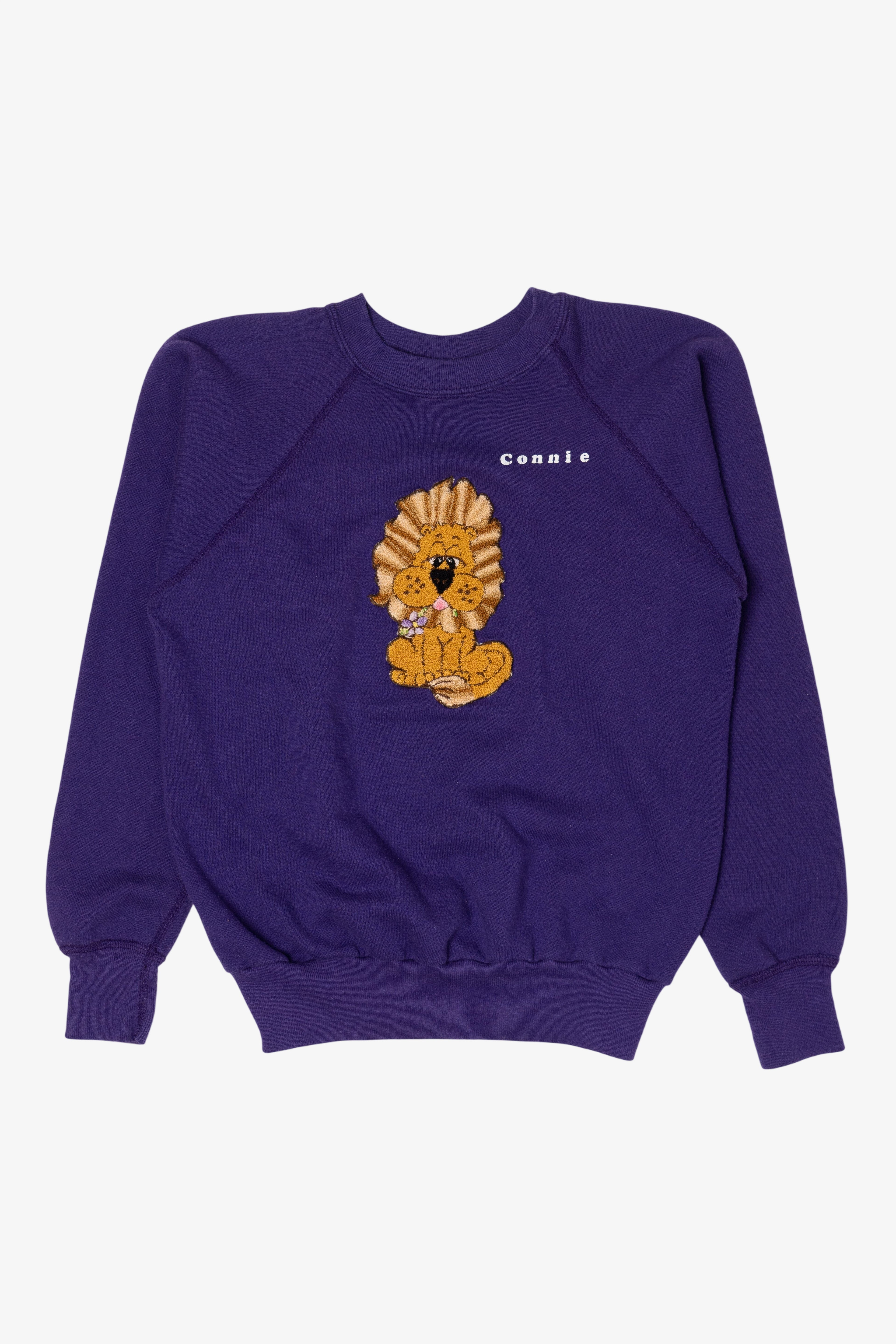 Vintage Purple "Connie" Embroidered Lion Raglan Sweatshirt (1980s)