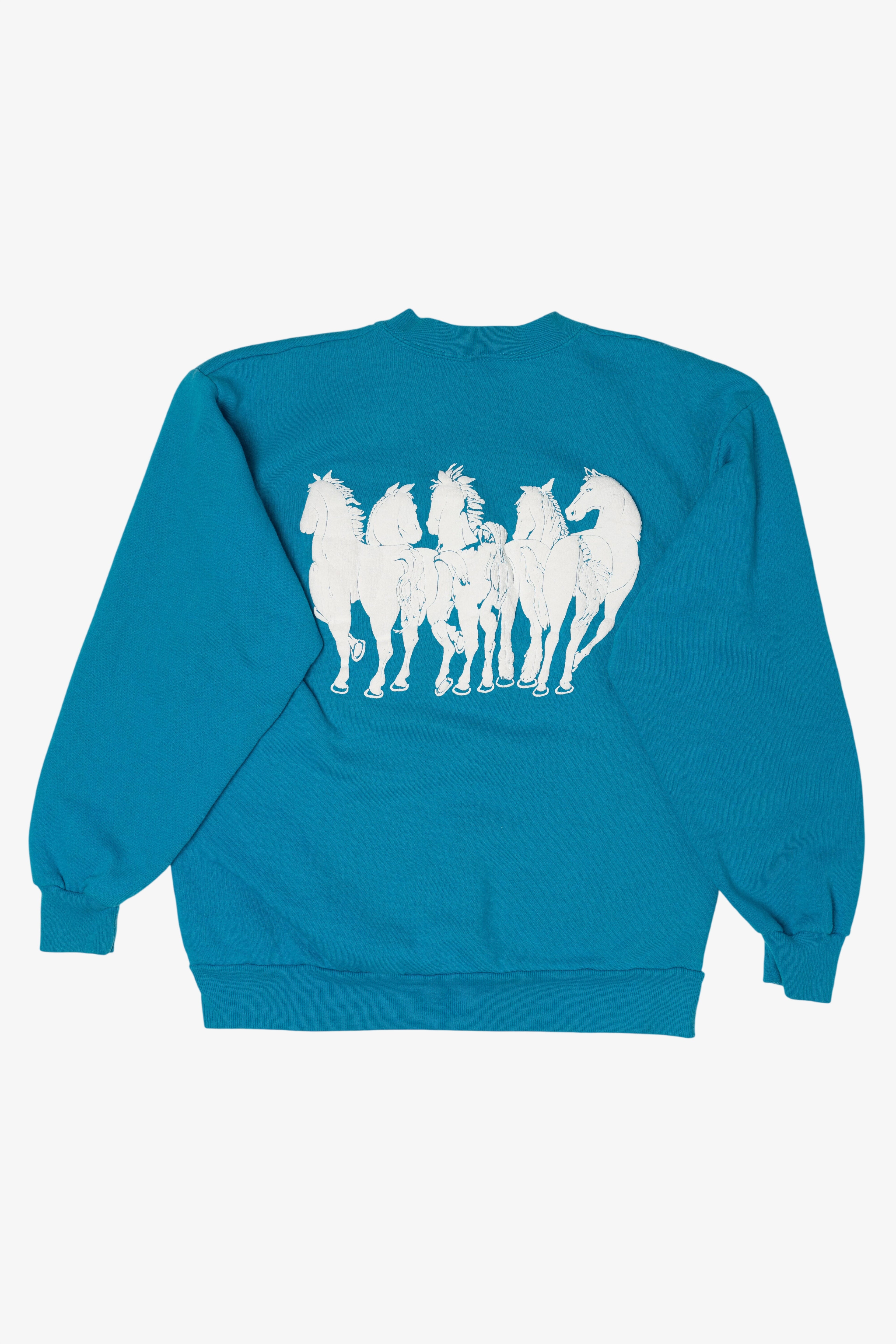 Vintage Embossed Horses Front/Back Sweatshirt (1990s)