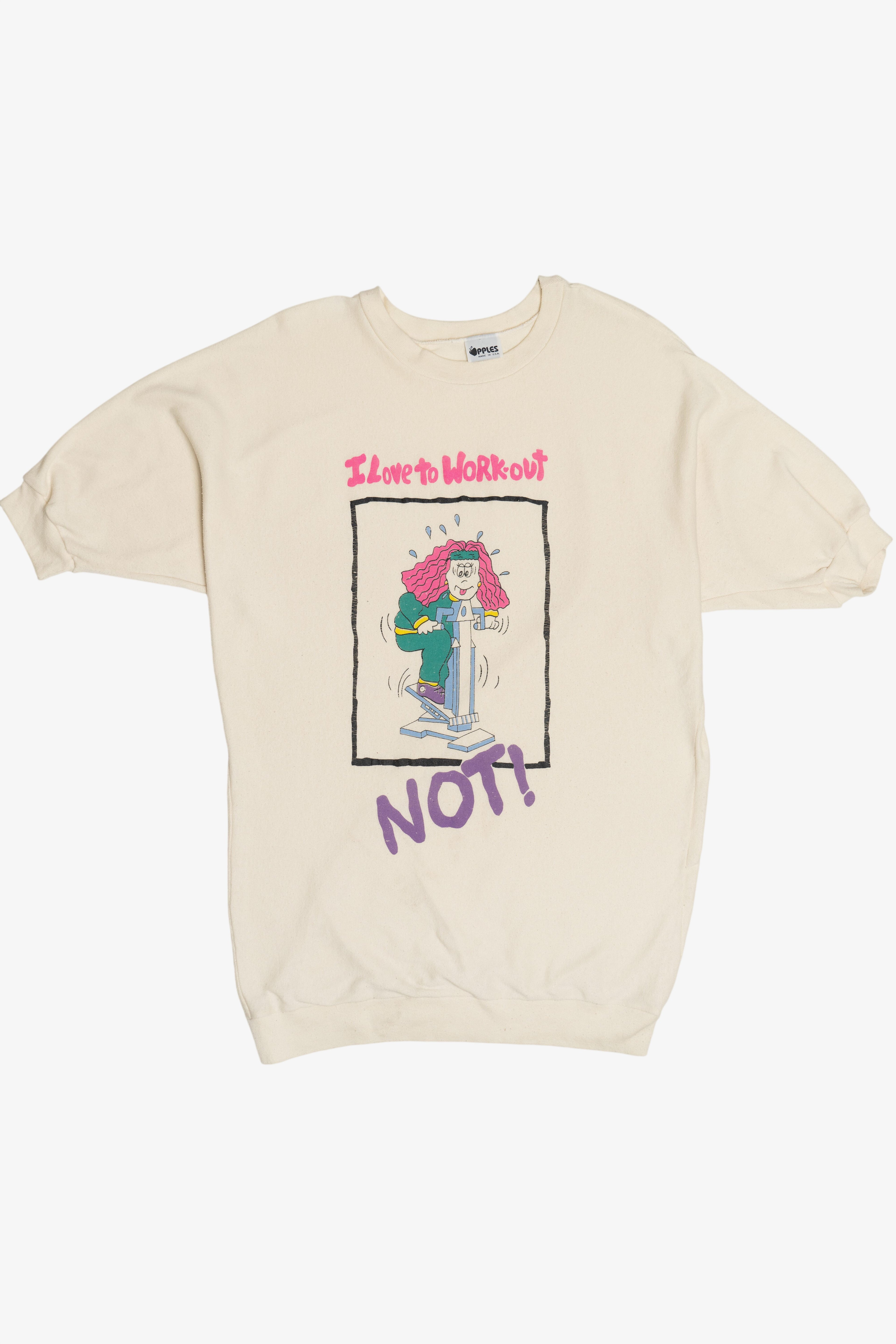 Vintage "I Love To Workout NOT!" Dolman Short Sleeve Batwing Sweatshirt (1980s)