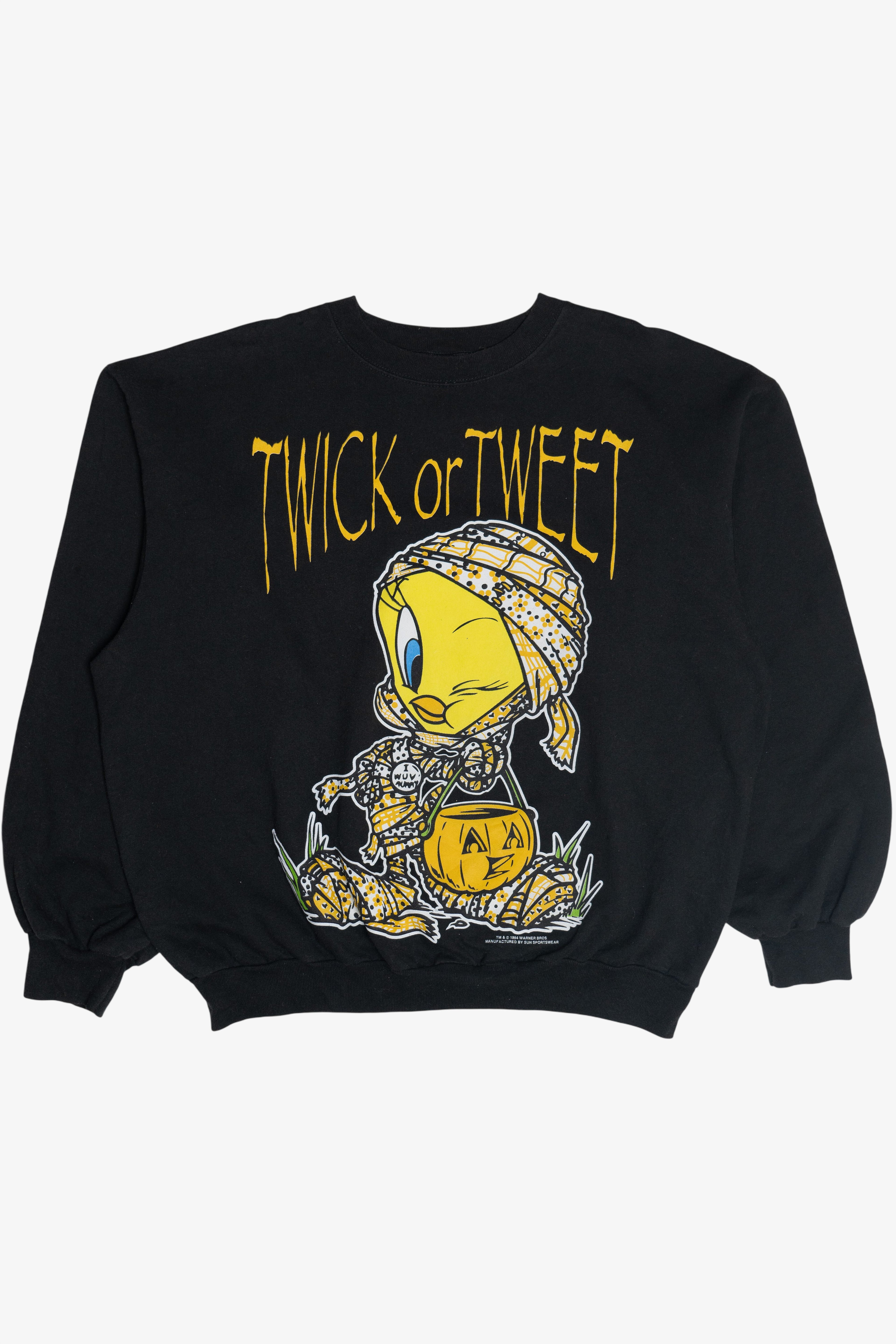 Vintage "Twick Or Tweet" Tweety Bird Looney Tunes Halloween Sweatshirt (1990s)