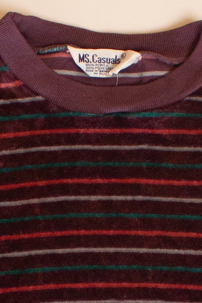 Vintage Purple Striped Velvet Sweatshirt (1980s)