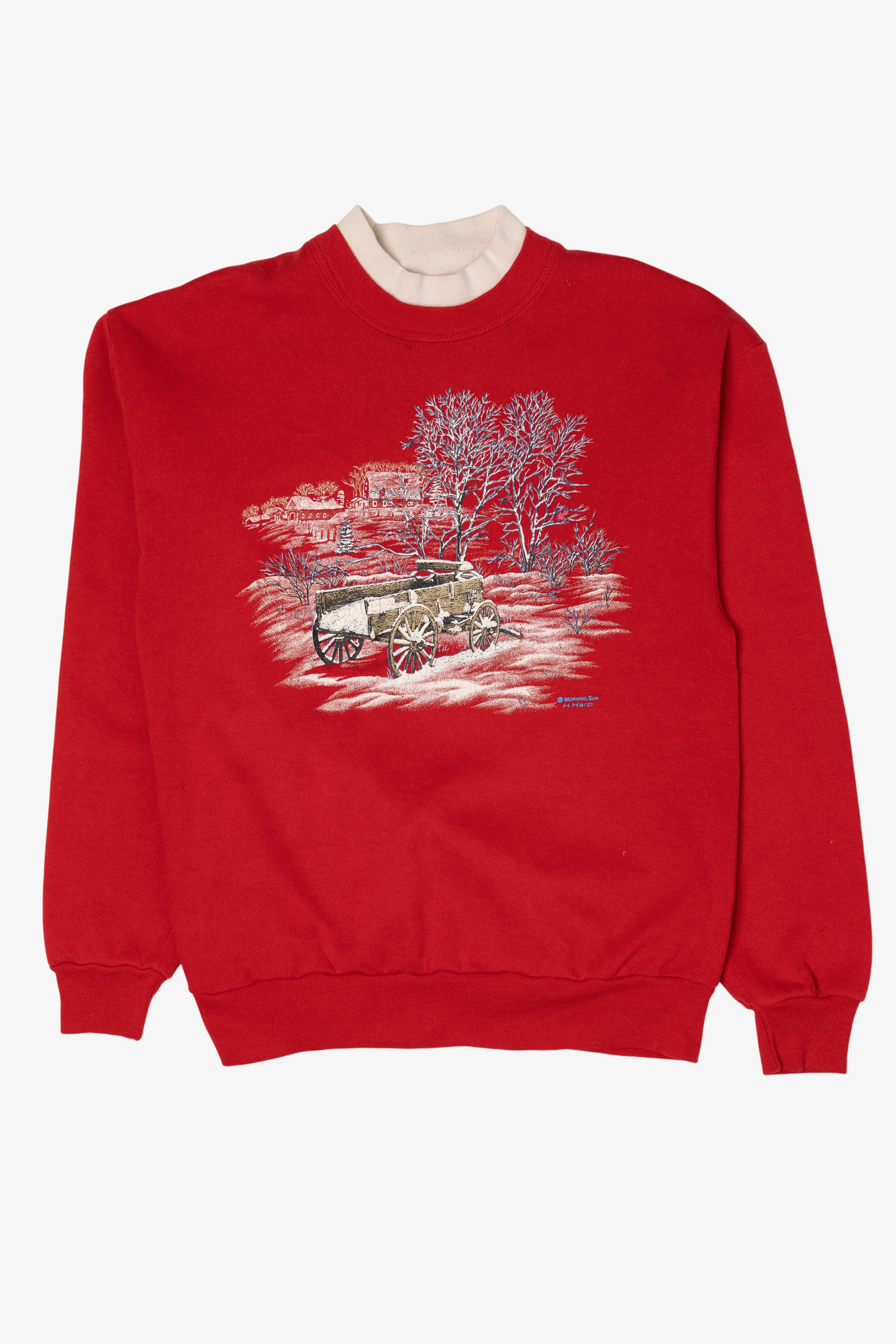 Vintage Red Morning Sun Winter Scene Sweatshirt (1990s)