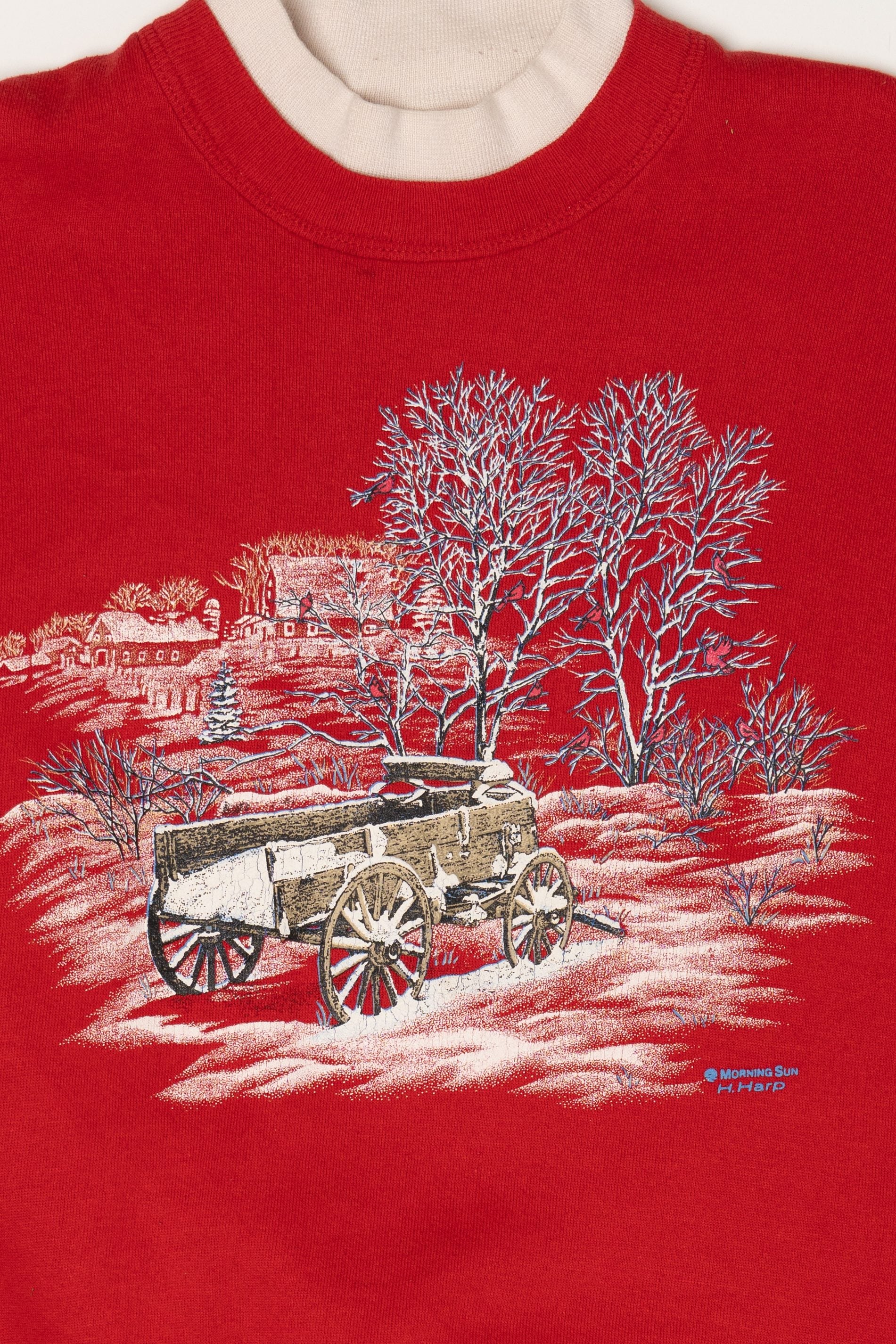 Vintage Red Morning Sun Winter Scene Sweatshirt (1990s)