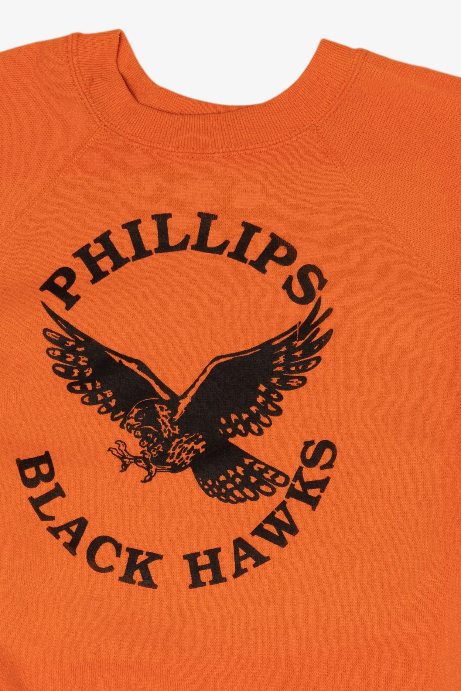 Vintage Orange Phillips Black Hawks Raglan Sweatshirt (1990s)