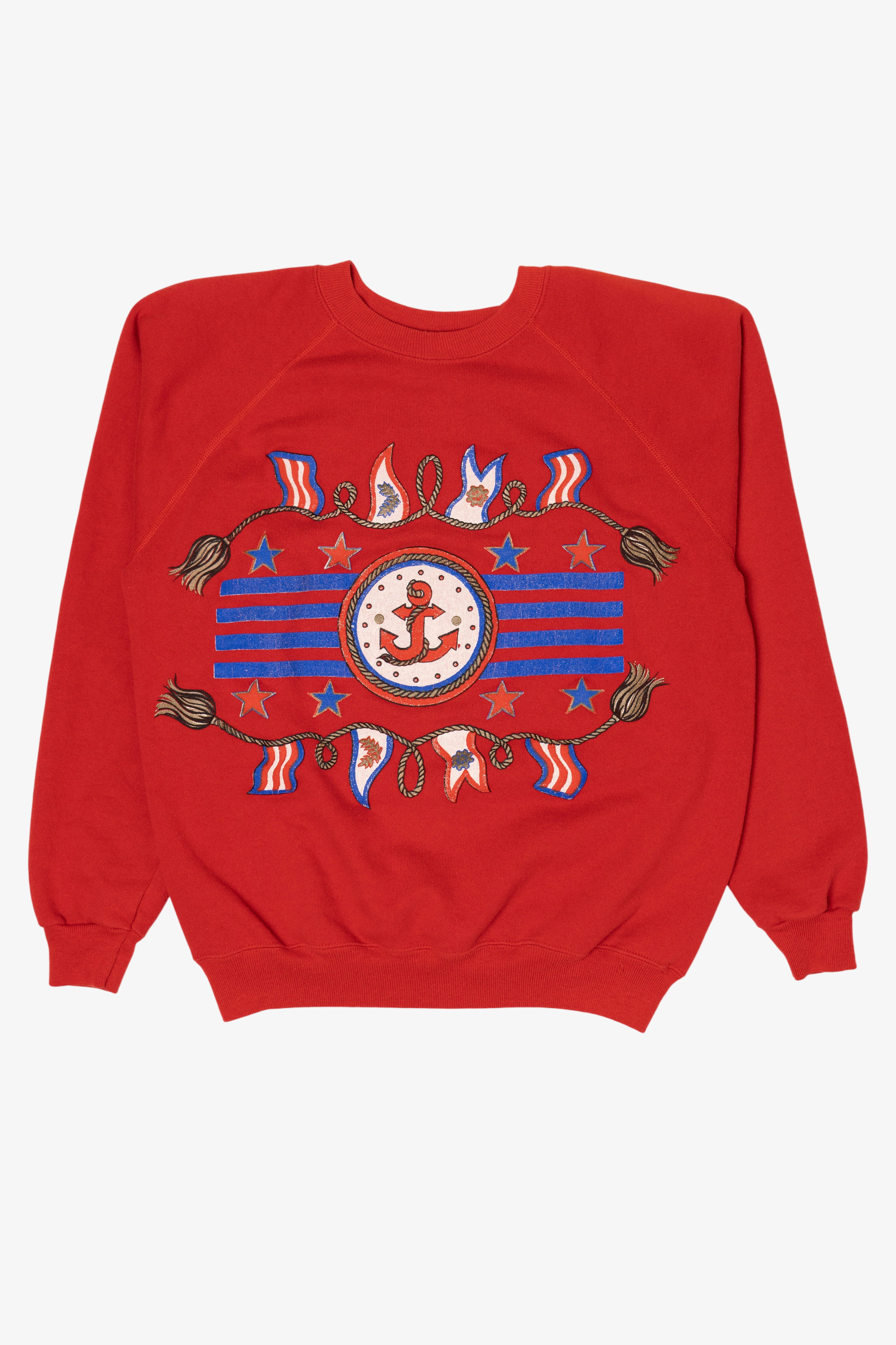 Vintage Red Nautical Sailor Raglan Sweatshirt (1990s)