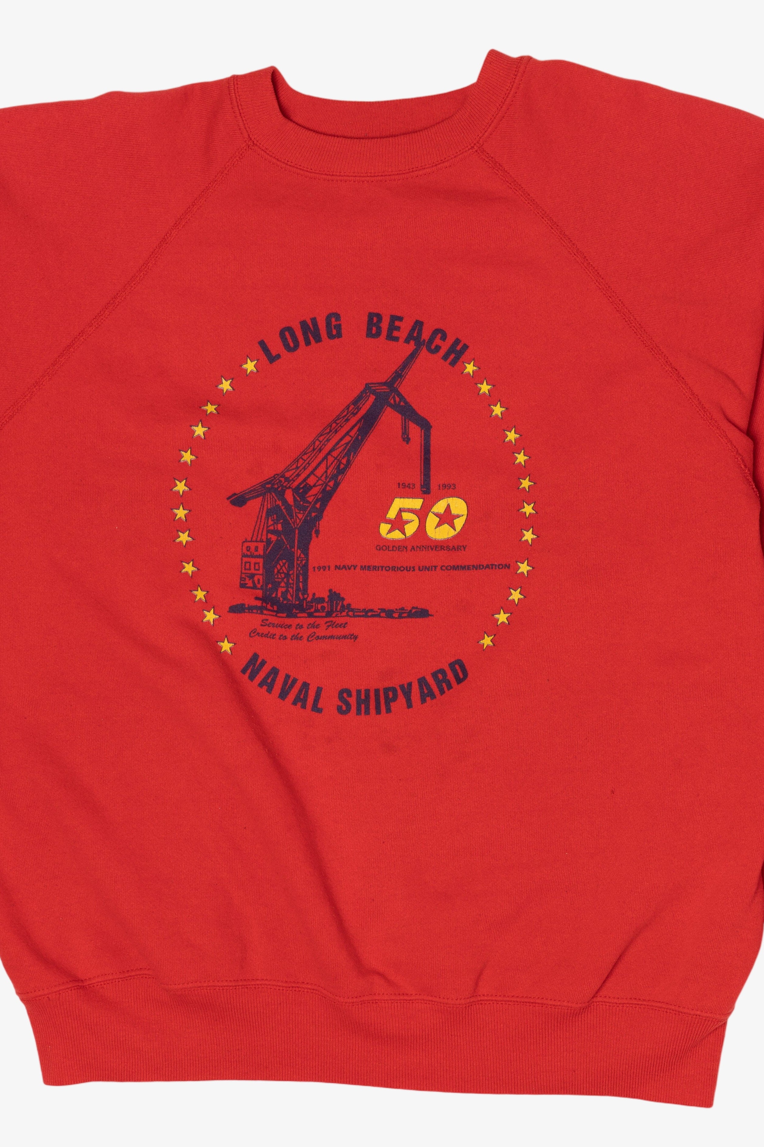 Vintage Red Long Beach Naval Shipyard Raglan Sweatshirt (1990s)