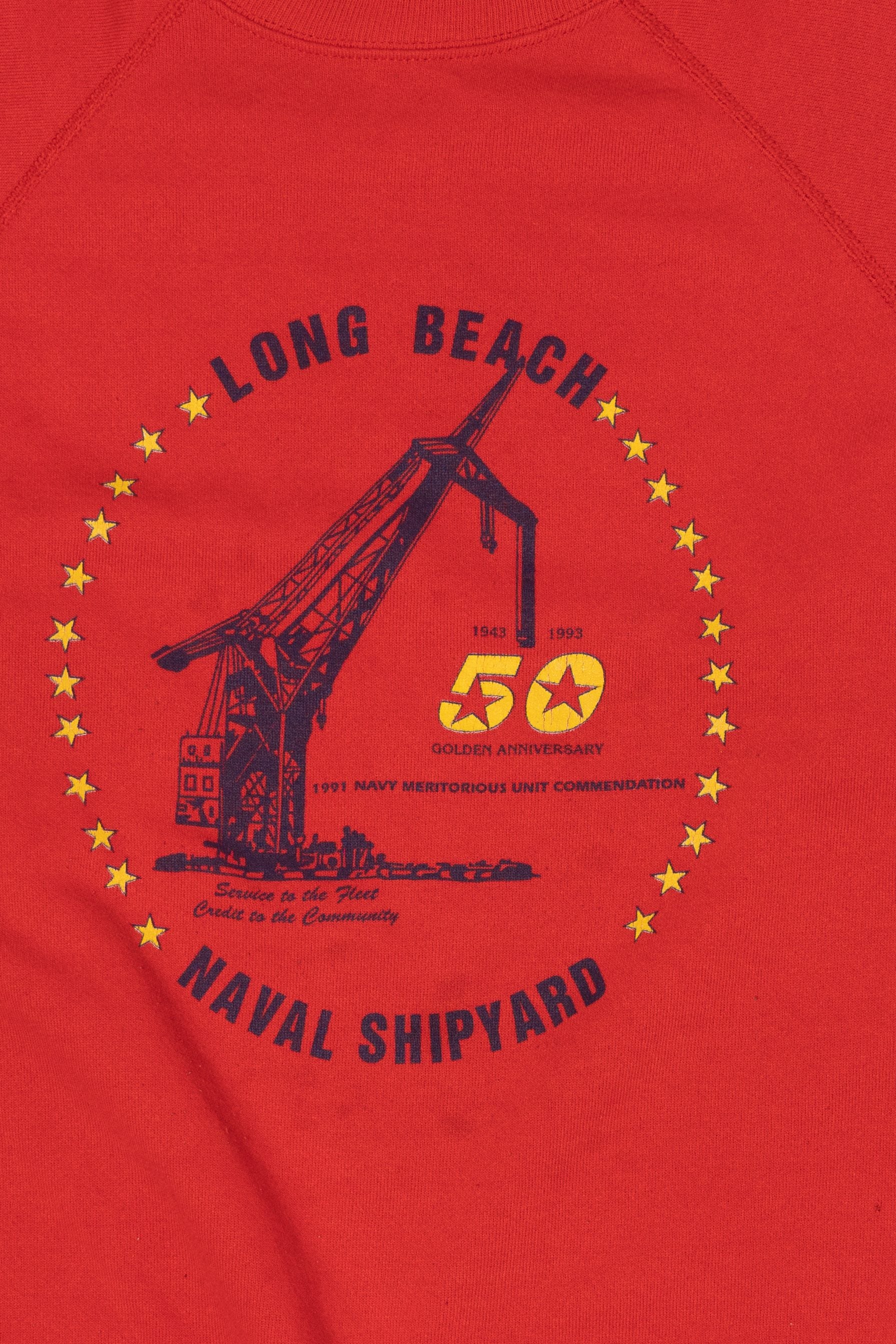 Vintage Red Long Beach Naval Shipyard Raglan Sweatshirt (1990s)