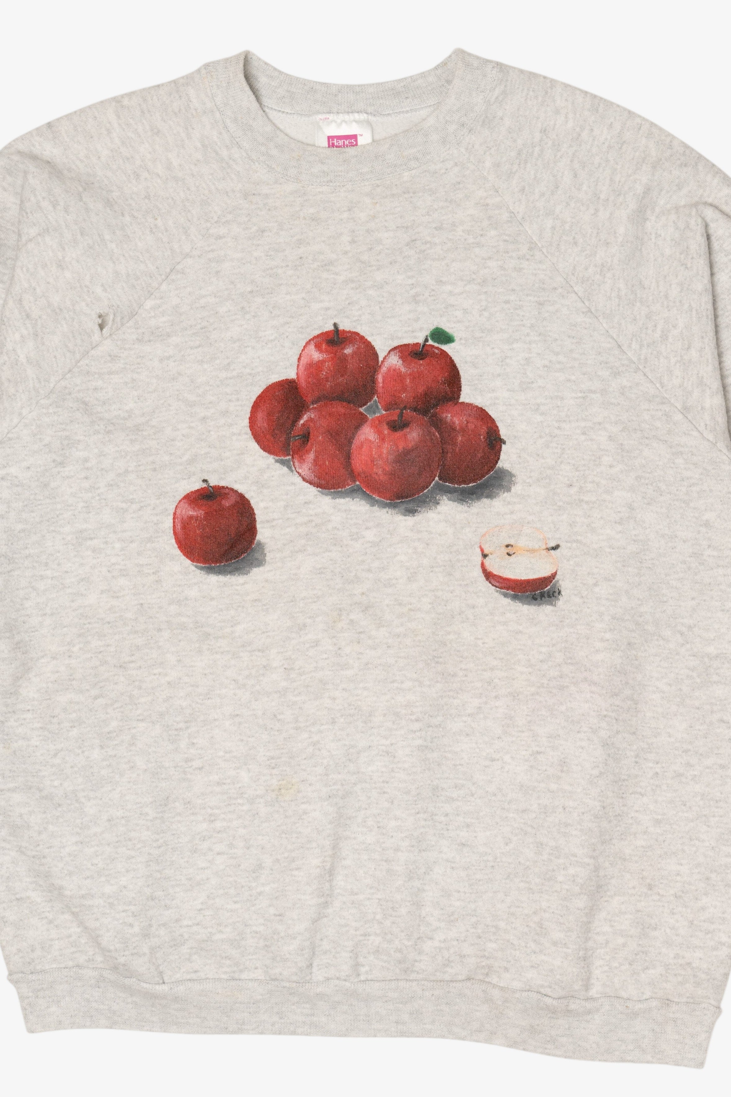 Vintage Light Gray Pile Of Apples Handpainted Sweatshirt (1990s)