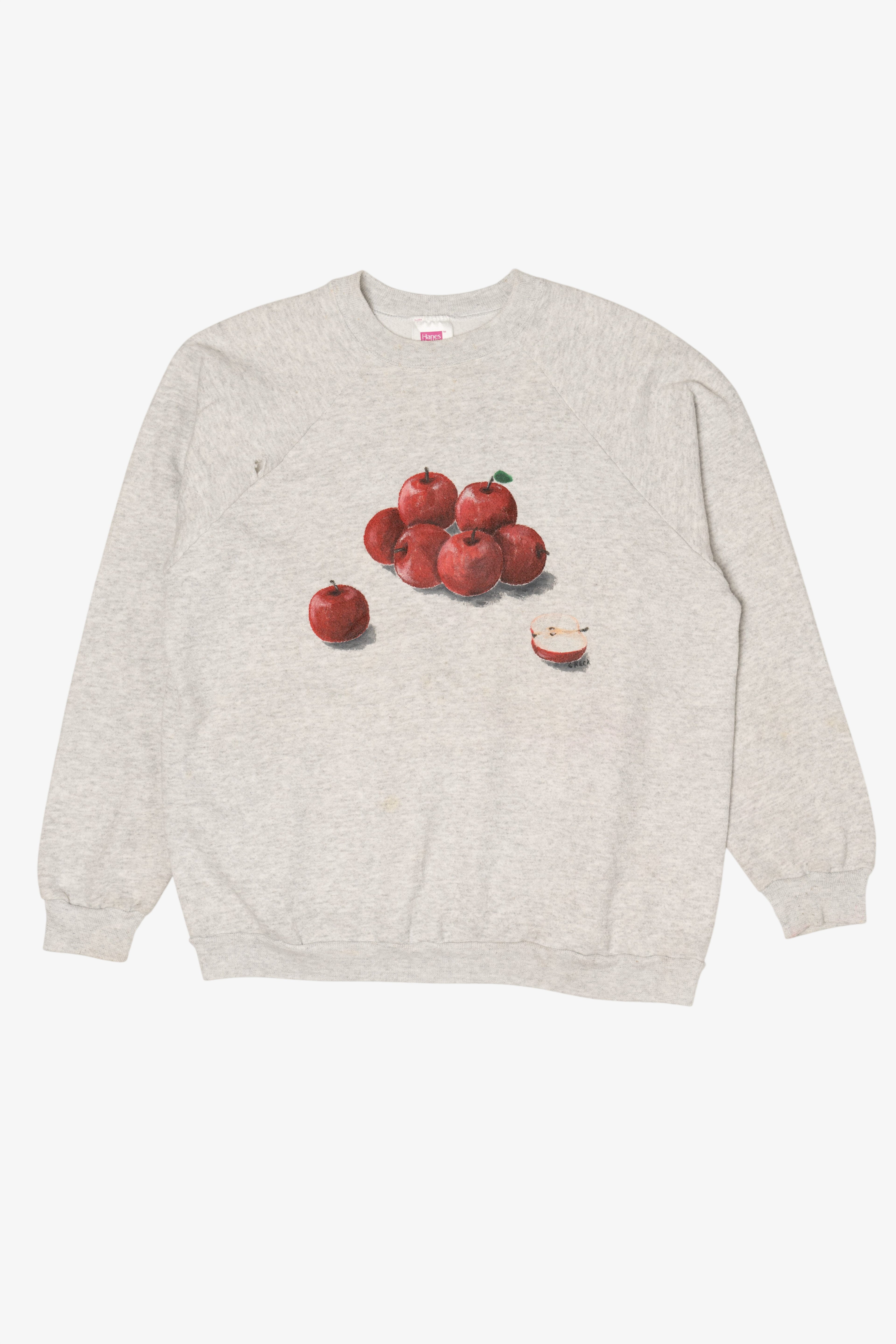 Vintage Light Gray Pile Of Apples Handpainted Sweatshirt (1990s)