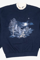 Vintage Navy Blue Starry Winter Night Scene Sweatshirt (1990s)