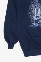 Vintage Navy Blue Starry Winter Night Scene Sweatshirt (1990s)