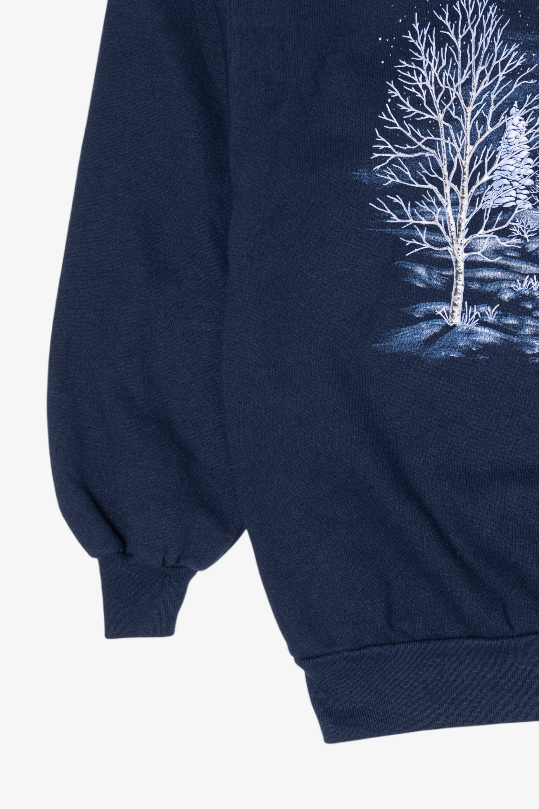 Vintage Navy Blue Starry Winter Night Scene Sweatshirt (1990s)