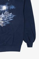 Vintage Navy Blue Starry Winter Night Scene Sweatshirt (1990s)