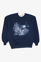 Vintage Navy Blue Starry Winter Night Scene Sweatshirt (1990s)