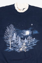 Vintage Navy Blue Starry Winter Night Scene Sweatshirt (1990s)