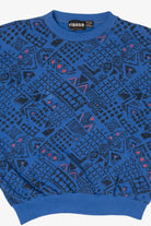 Vintage Blue Visage Geometric Pattern Sweatshirt (1990s)