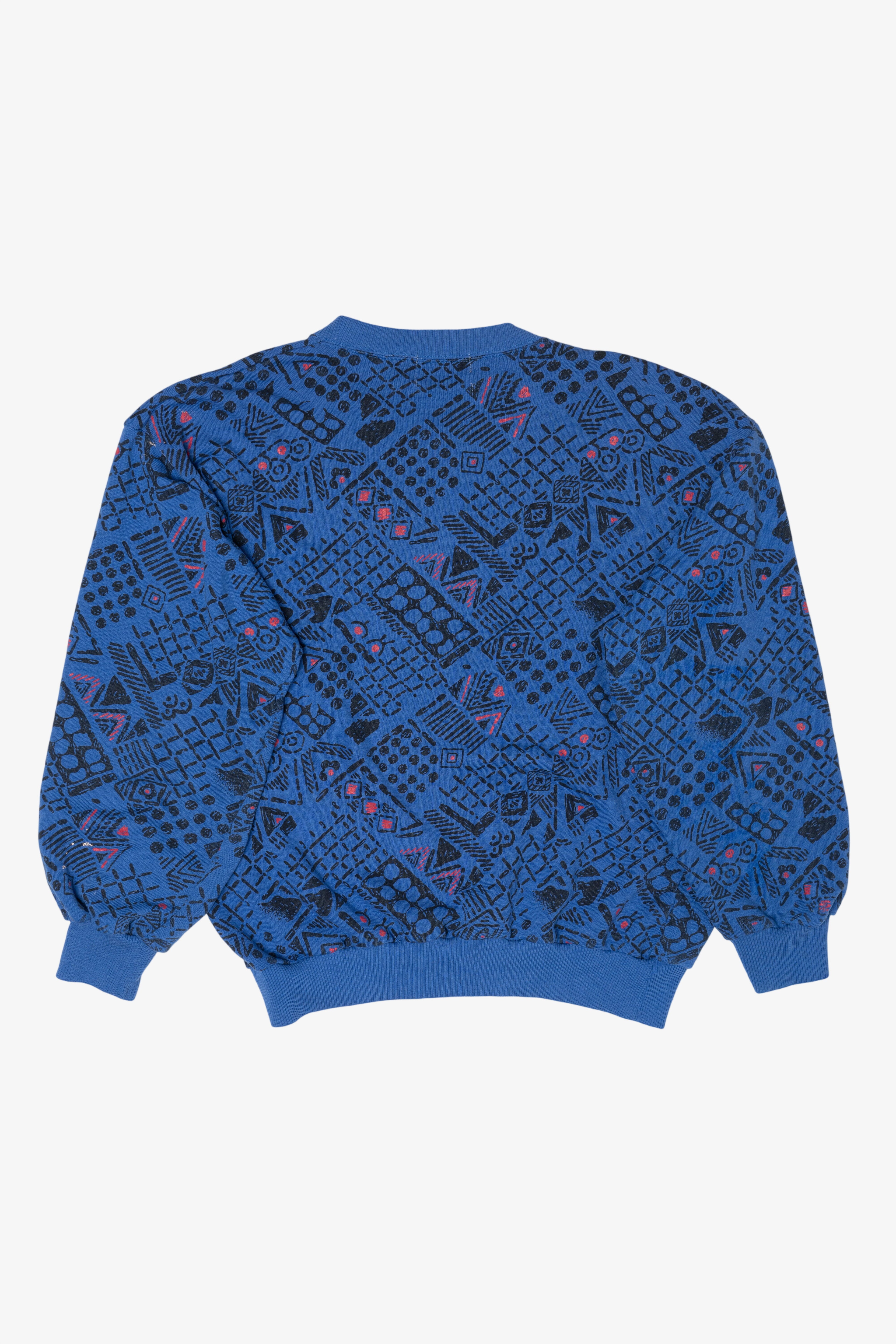 Vintage Blue Visage Geometric Pattern Sweatshirt (1990s)