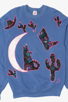 Vintage Blue Painted Patchwork Desert Cowboy Raglan Sweatshirt (1990s)