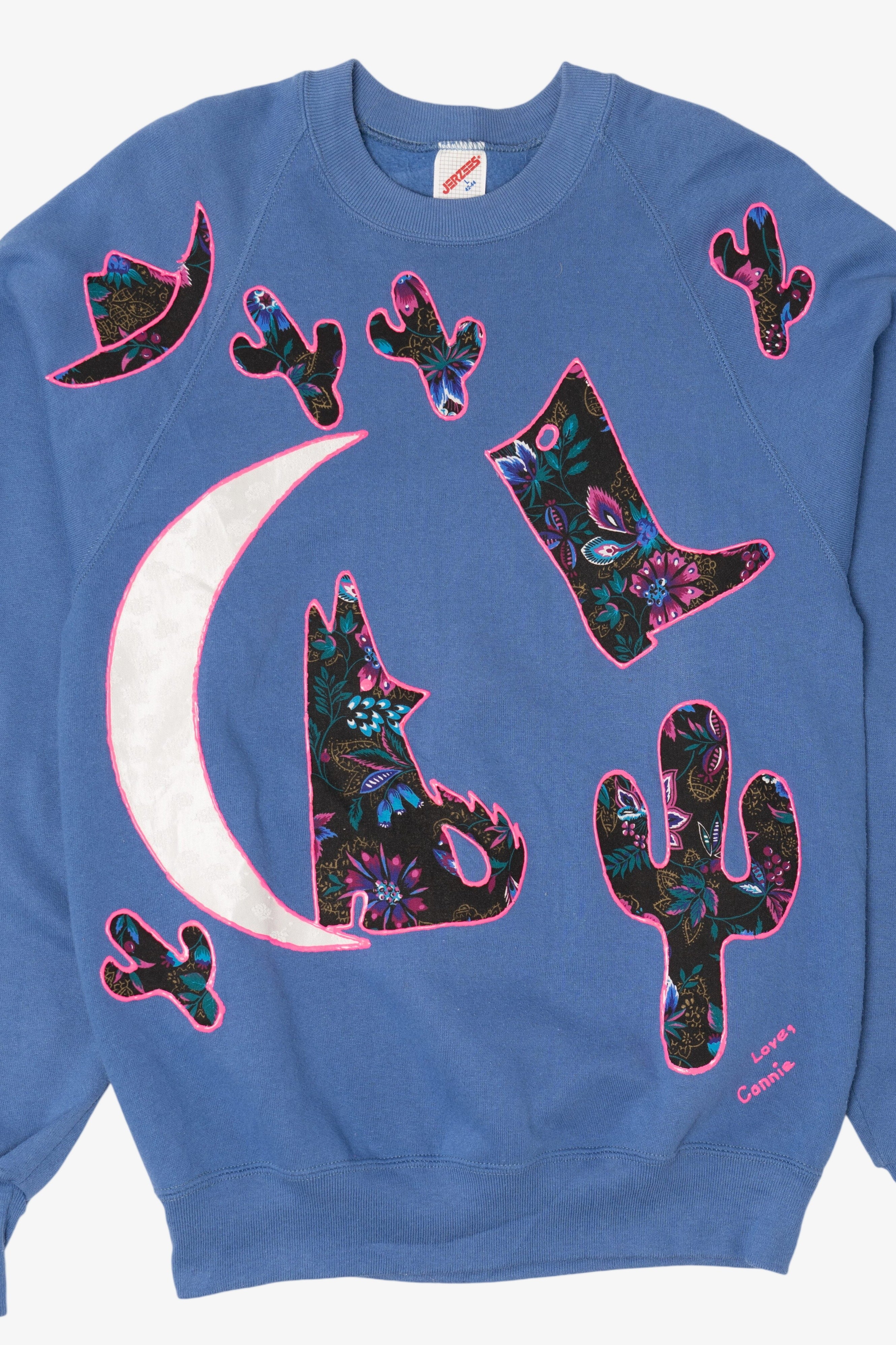 Vintage Blue Painted Patchwork Desert Cowboy Raglan Sweatshirt (1990s)