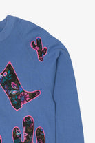 Vintage Blue Painted Patchwork Desert Cowboy Raglan Sweatshirt (1990s)