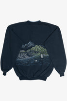Vintage "Lake Quinault" Scenic Lake Cabin Wraparound Print Sweatshirt (1990s)