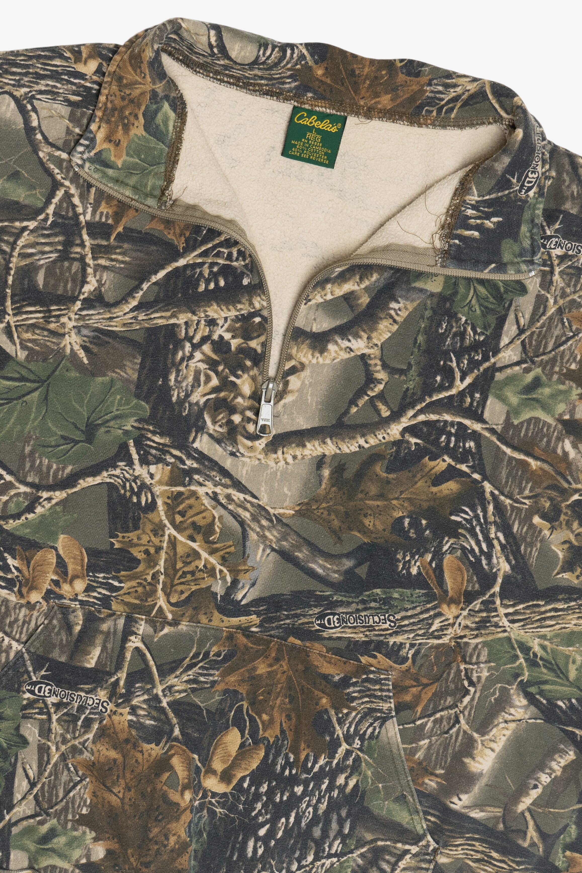 Vintage Camo Quarter Zip Kangaroo Pocket Cabela's Sweatshirt (2000s)