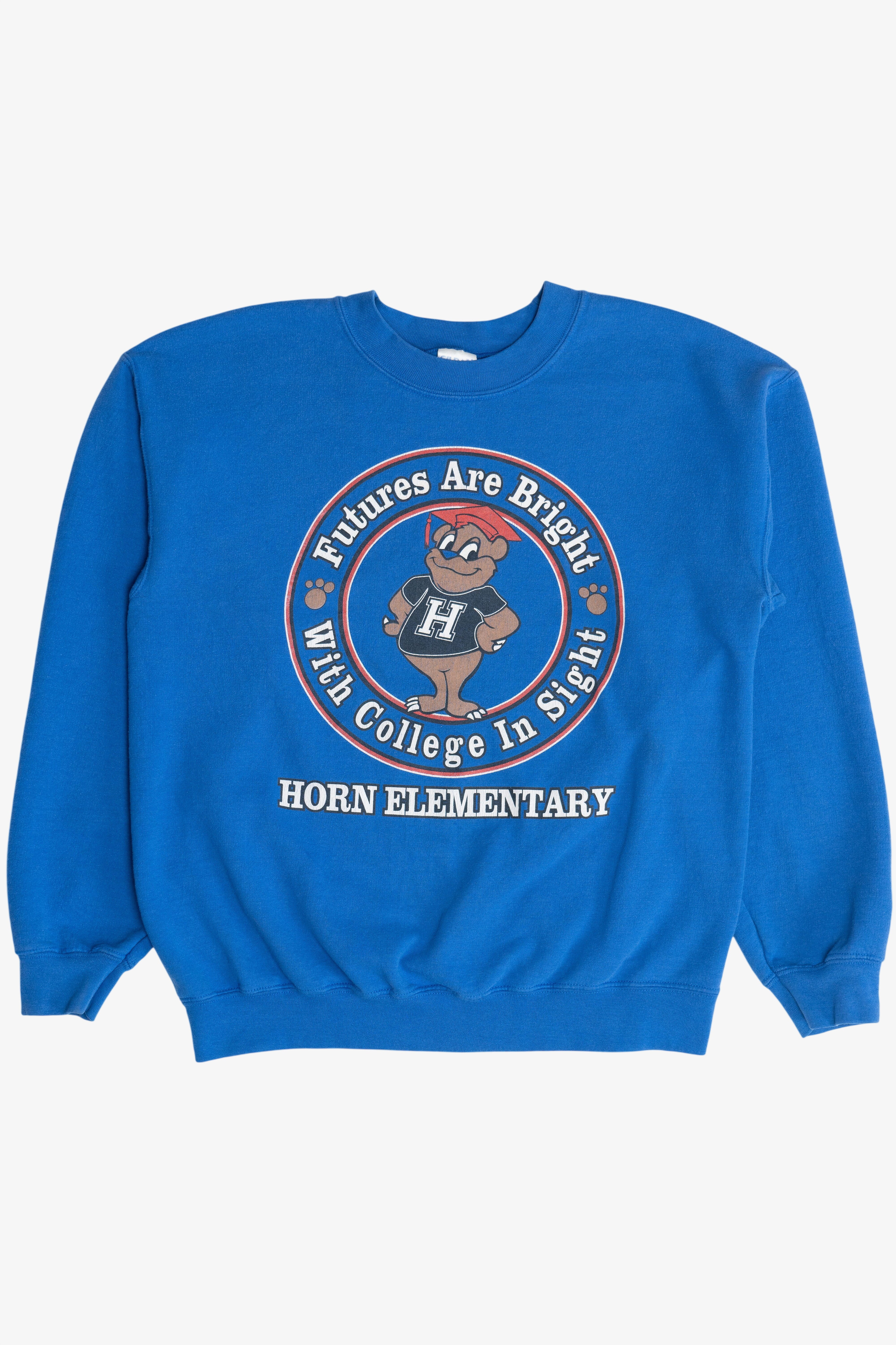 Vintage "Futures Are Bright With College In Sight" Horn Elementary Bear Mascot Sweatshirt (2000s)