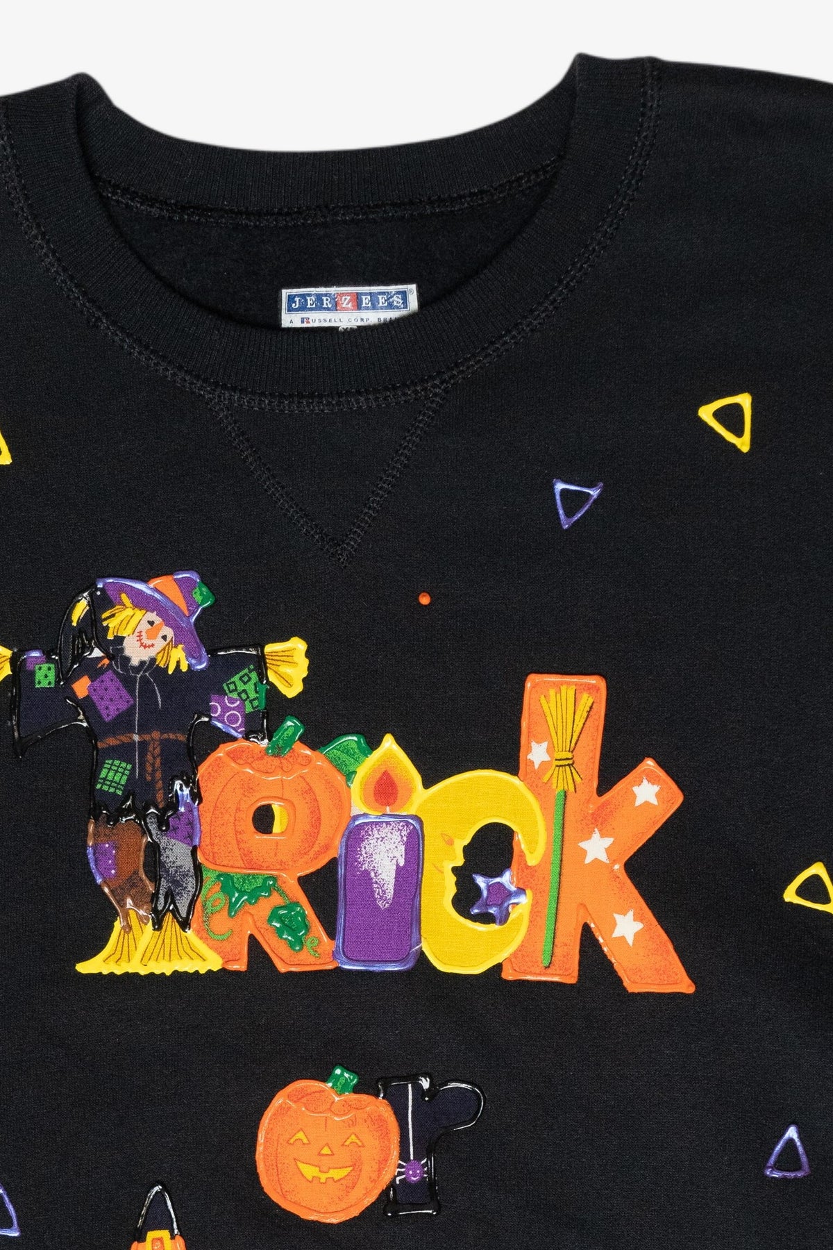 Handmade "Trick or Treat" Puff Paint Vintage Halloween Sweatshirt (2000s)