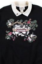 Vintage Kittens & Birds Collared Sweatshirt