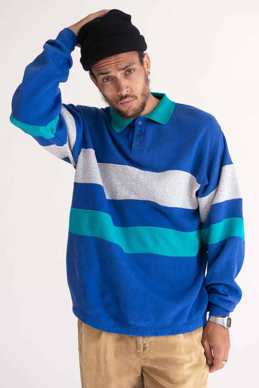 Blue Striped Polo Sweatshirt 1