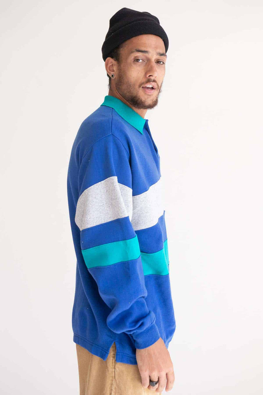 Blue Striped Polo Sweatshirt 1