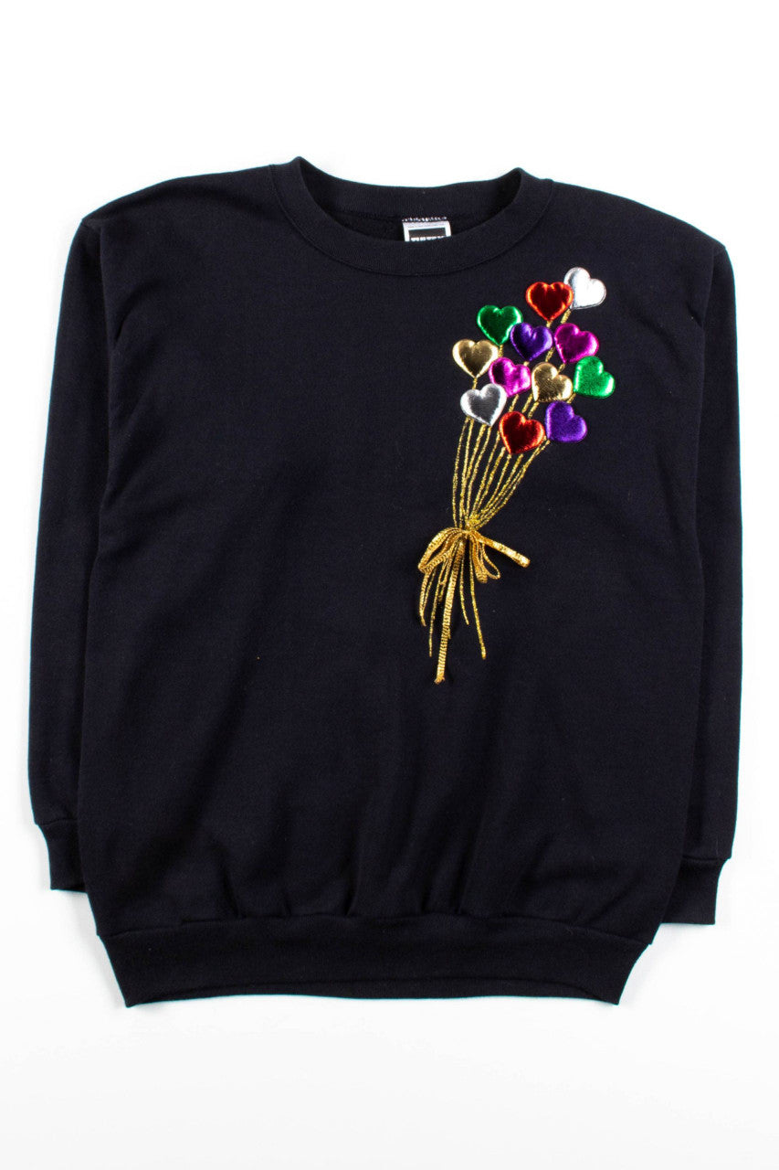 Vintage Applique Heart Balloons Sweatshirt
