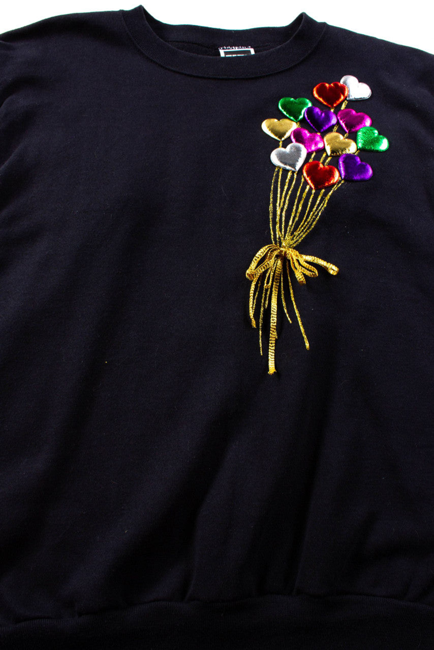 Vintage Applique Heart Balloons Sweatshirt