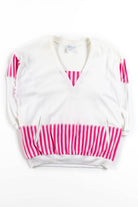 Vintage Pink Striped V-Neck Pocket Sweatshirt