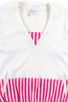 Vintage Pink Striped V-Neck Pocket Sweatshirt