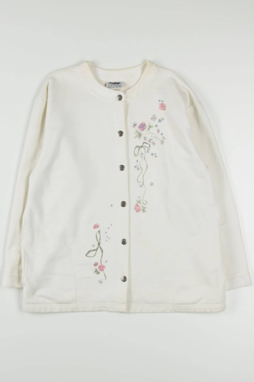 Embossed Floral Button Up Sweatshirt