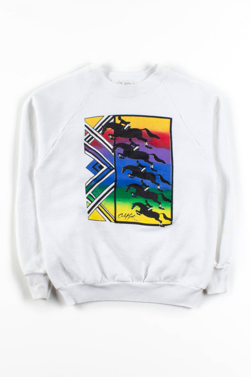Vintage Rainbow Gradient Horse Jump Sweatshirt (1990)